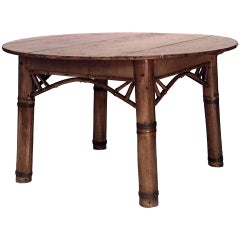 Antique Bamboo and Pine Round Dining Table