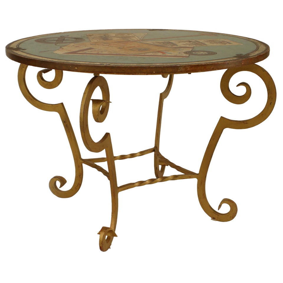 French Art Deco Gilt Wrought Iron Painted End Table For Sale