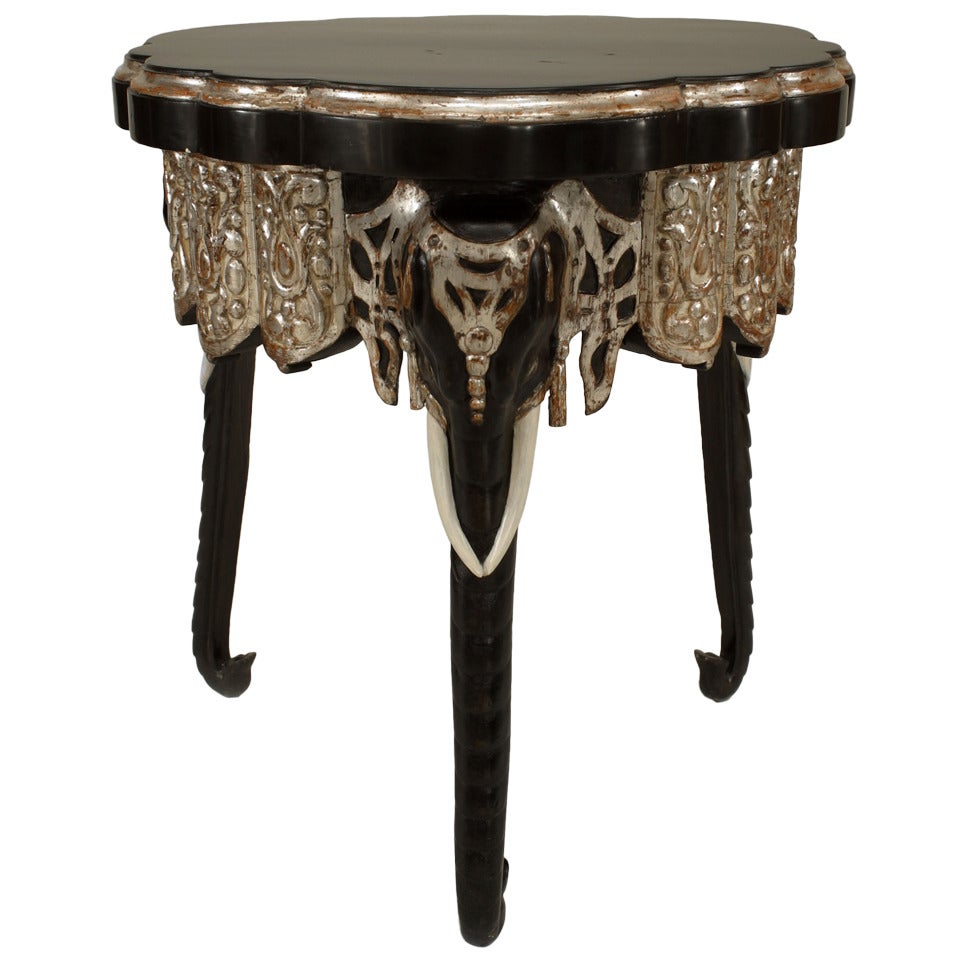 English Regency Black Lacquered Elephant Side Table For Sale