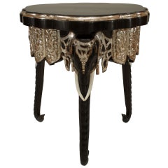 Antique English Regency Black Lacquered Elephant Side Table