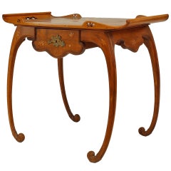 Emile Galle French Art Nouveau Walnut Floral Serving Table