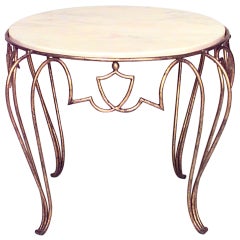 Rene Drouet French Round Gilt Metal and Marble Coffee Table
