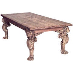 Large 19th c. English Carved Stripped Wood Dining Table