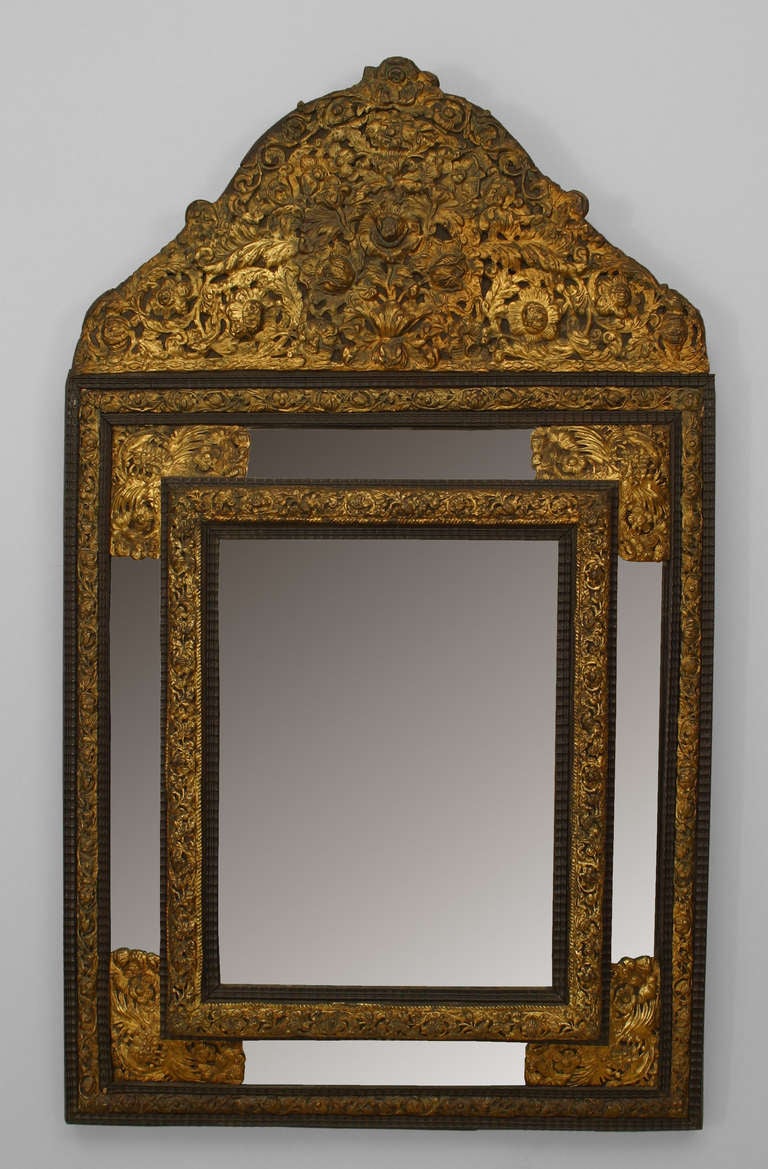 18th c. Dutch Hammered Brass Mirror