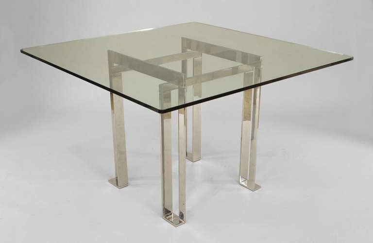 Italian Post-War Design chrome plated metal abstract geometric form table base (With 47.25