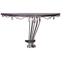 Raymond Subes French Art Deco Wrought Iron Marble Top Console Table