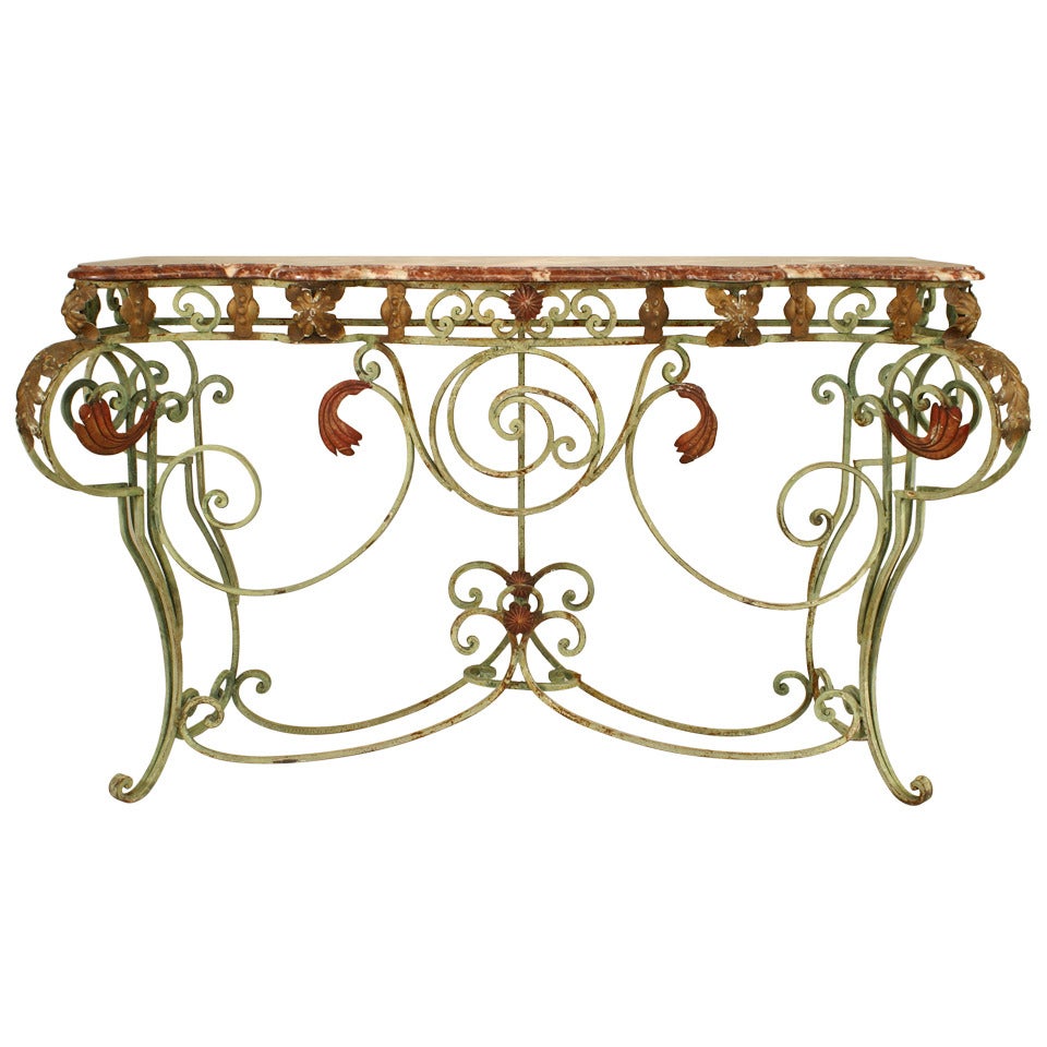 French Victorian Iron and Marble Console Table