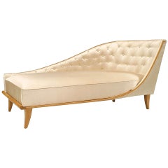 Vintage French Sycamore Champagne Satin Chaise