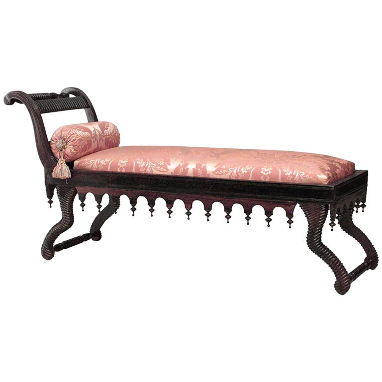 19th c. English Regency Style Carved Rosewood Chaise For Sale at 1stDibs