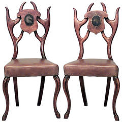 Pair of Scottish Walnut Horn Design Side Chairs, c. 1875