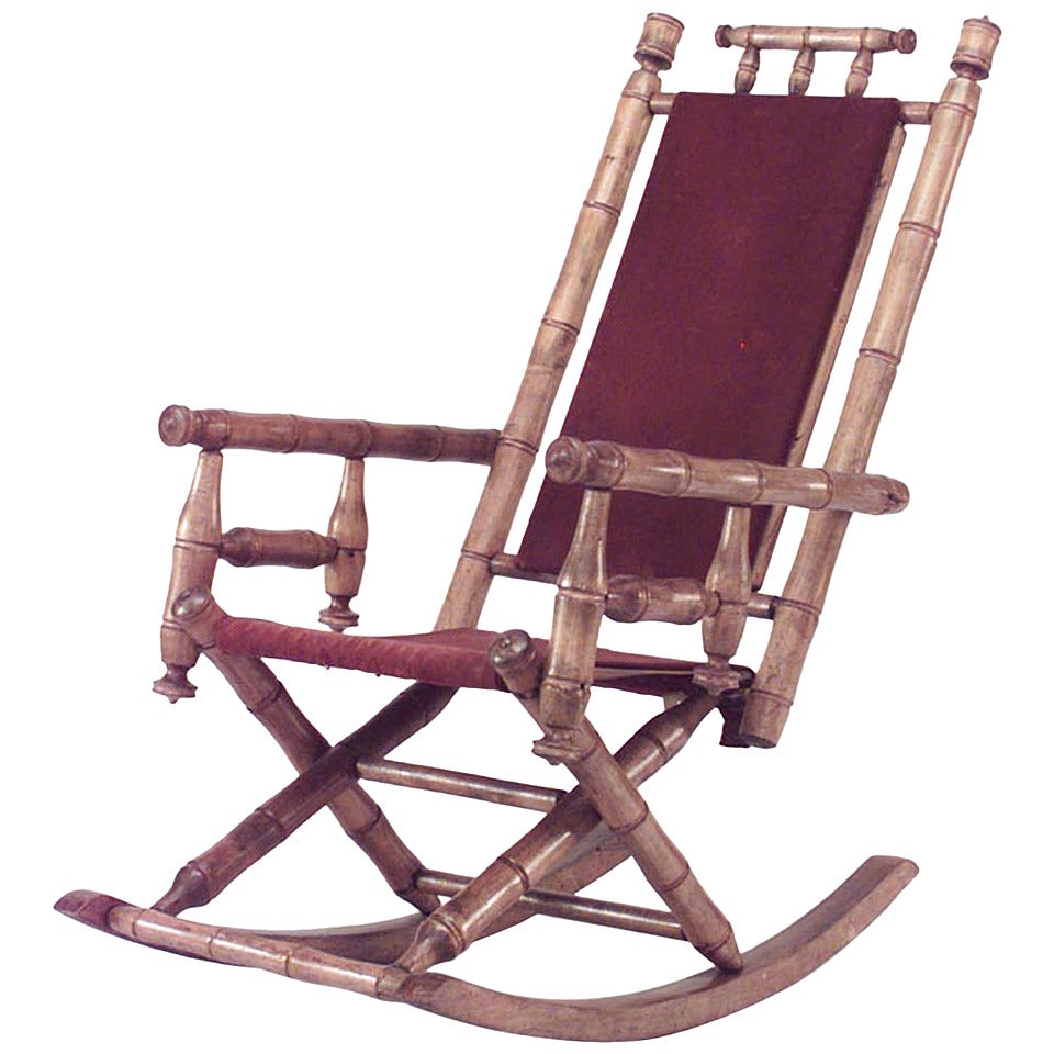 American Victorian Red Velvet Rocking Chair For Sale