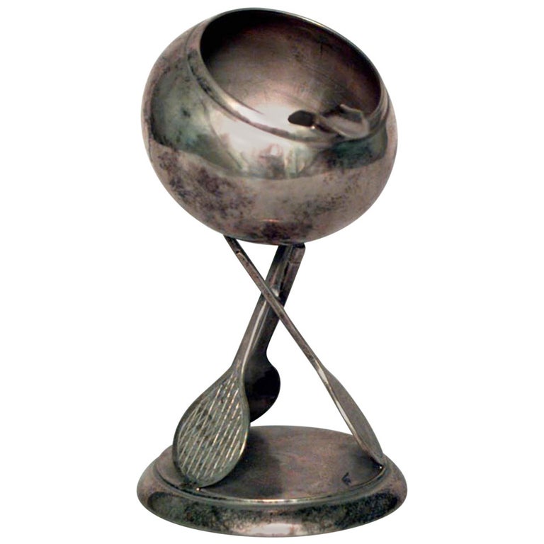 Two English Art Deco SilverPlated Tennis Racket Ashtrays For Sale at