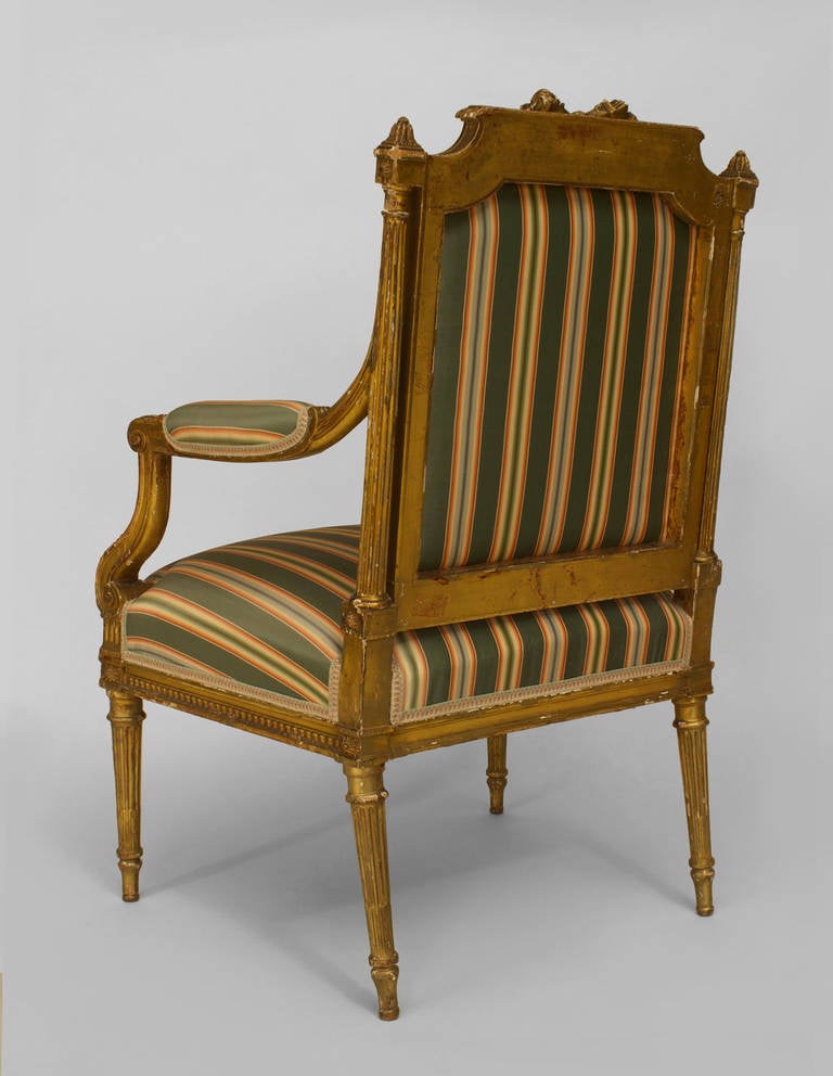 19th Century French Louis XVI Gilt Arm Chair For Sale