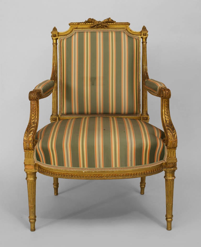 Wood French Louis XVI Gilt Arm Chair For Sale