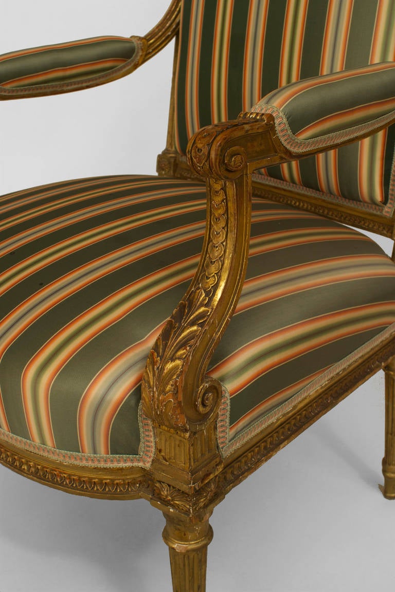 French Louis XVI Gilt Arm Chair For Sale 1