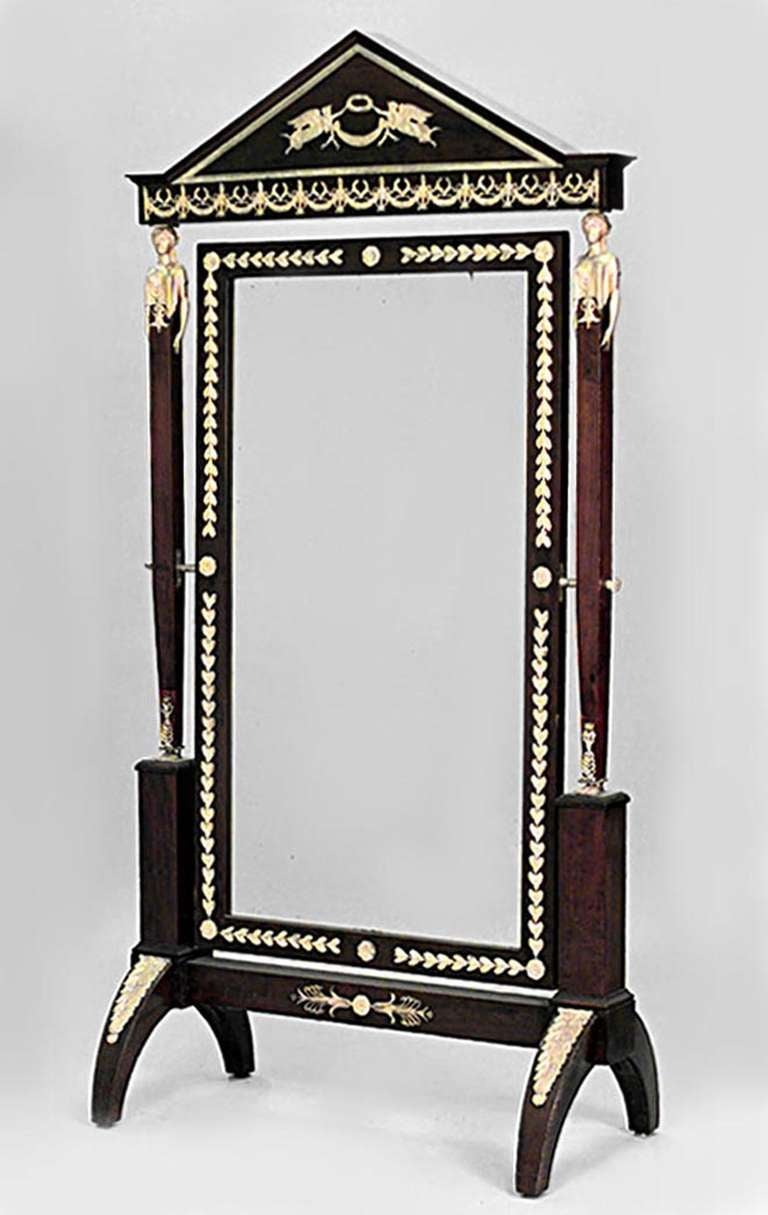 19th c. French Empire Style Bronze Trimmed Mahogany Wall Mirror For Sale at 1stdibs