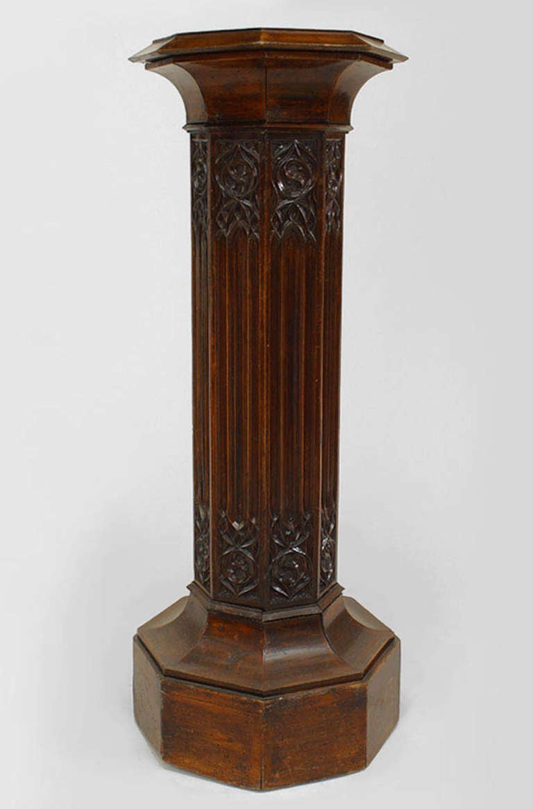 English Pair of 19th c. Gothic Revival Mahogany Pedestals