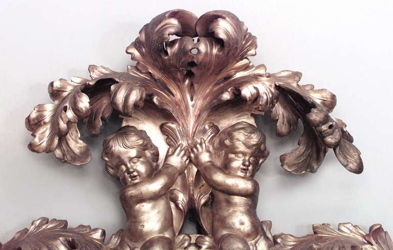 French Victorian Monumental Carved Giltwood Cupid Design Wall Mirror For Sale 1