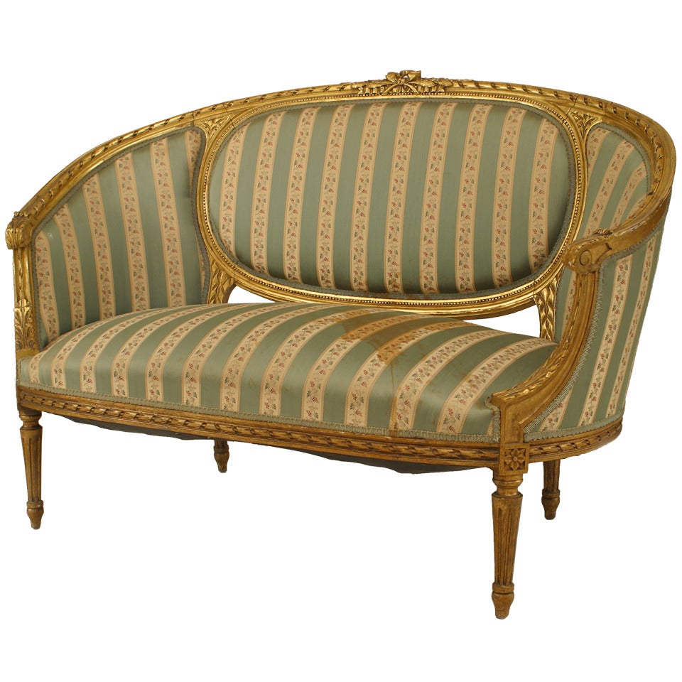French Louis XVI Green Striped Upholstery For Sale