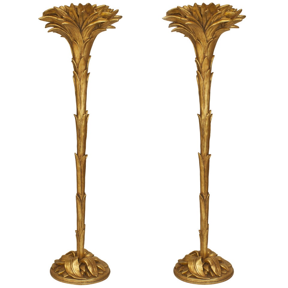 Pair of Art Deco Serge Roche Gilt Palm Floor Lamps