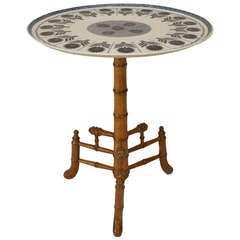 19th c. American Faux Bamboo and Minton Porcelain End Table