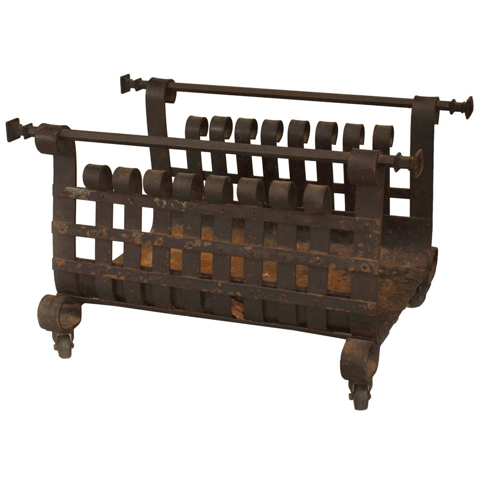 American Mission Style Wrought Iron Log Holder For Sale