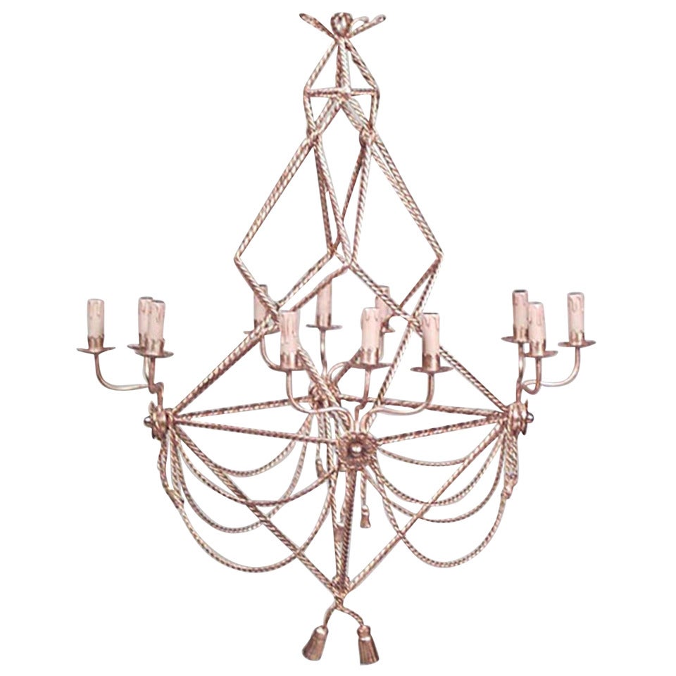 Rope and Tassel Style Gilt Metal Chandelier For Sale