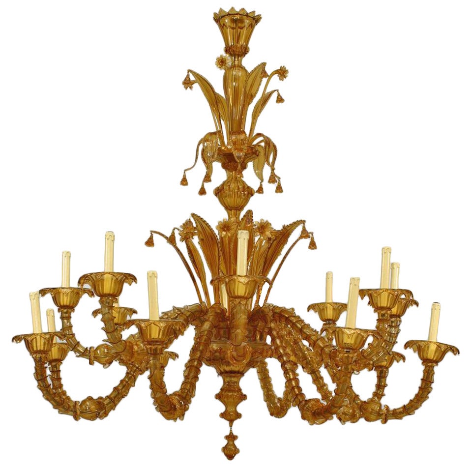 Large Amber Tinted Murano Glass Chandelier by Salviati, c. 1890