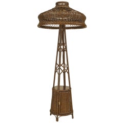 Antique Turn of the Century Wicker Mission Floor Lamp