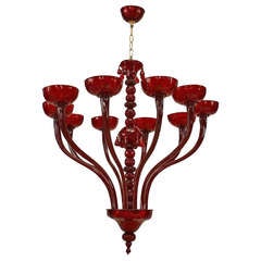 Vintage Mid-Century Italian Ruby Red Murano Glass Chandelier
