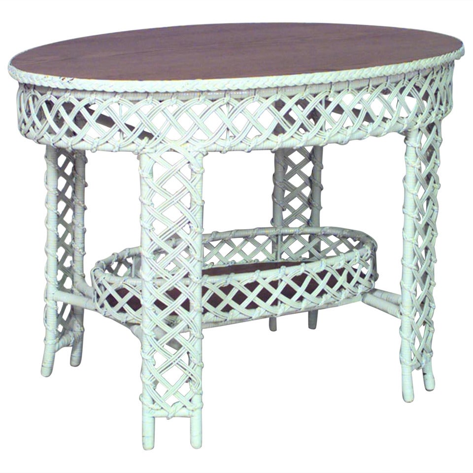 American Victorian Heywood Wakefield Wicker Center Table For Sale