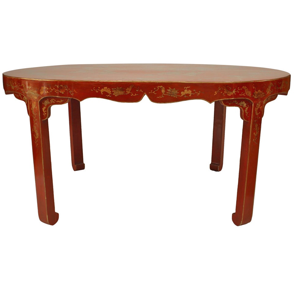 Mesa de centro china asiática lacada en rojo en venta