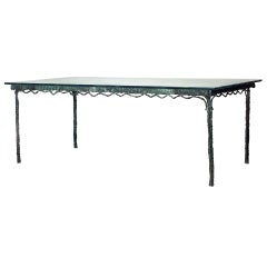 Mid-Century French Etched Glass and Verdigris Bronze Dining Table