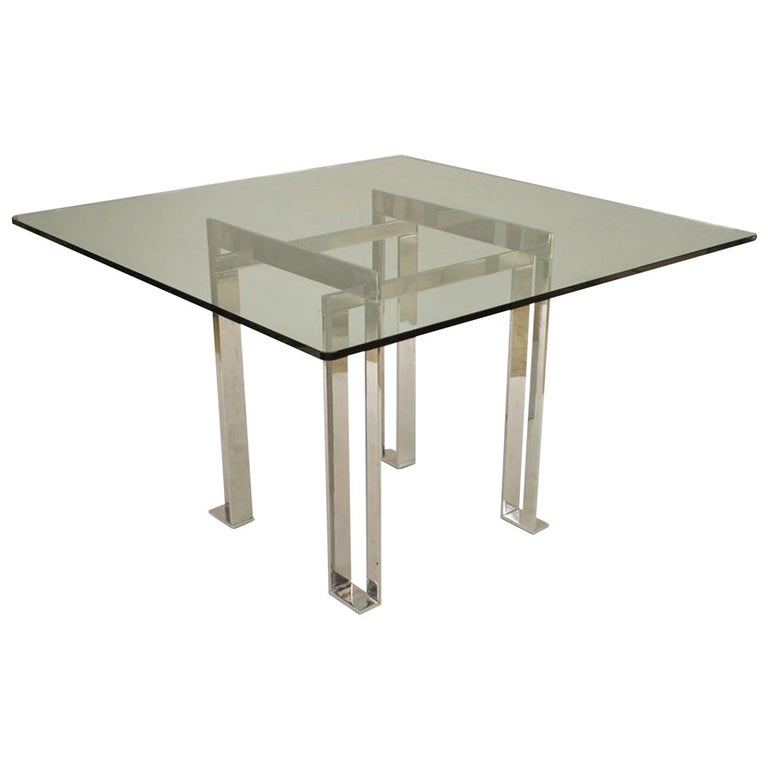 Italian Post-War Design Metal and Glass Table For Sale