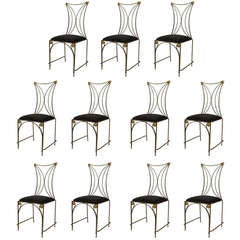 11 French Art Deco Style Steel and Brass Side Chairs 5