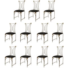 11 French Art Deco Style Steel and Brass Side Chairs