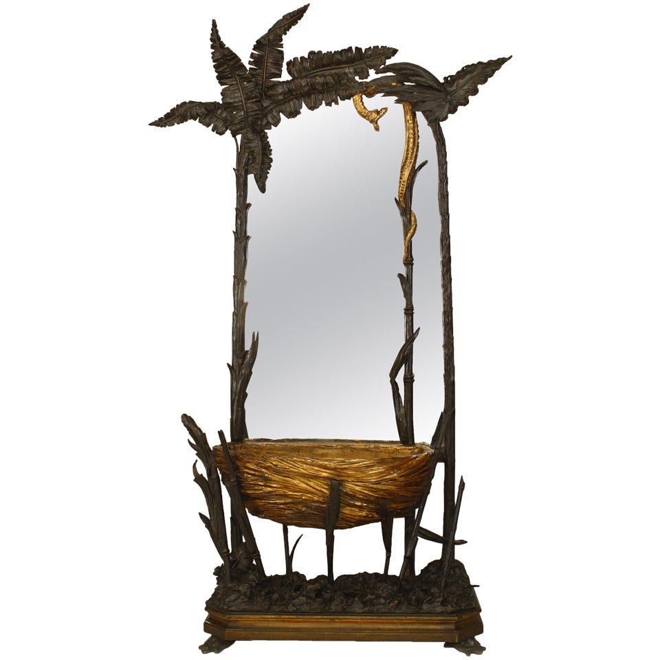 French Napoleon III Carved Palm Naturalistic Design Cheval Mirror For Sale