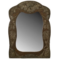 Used Art Nouveau Floral Embossed Metal Wall Mirror