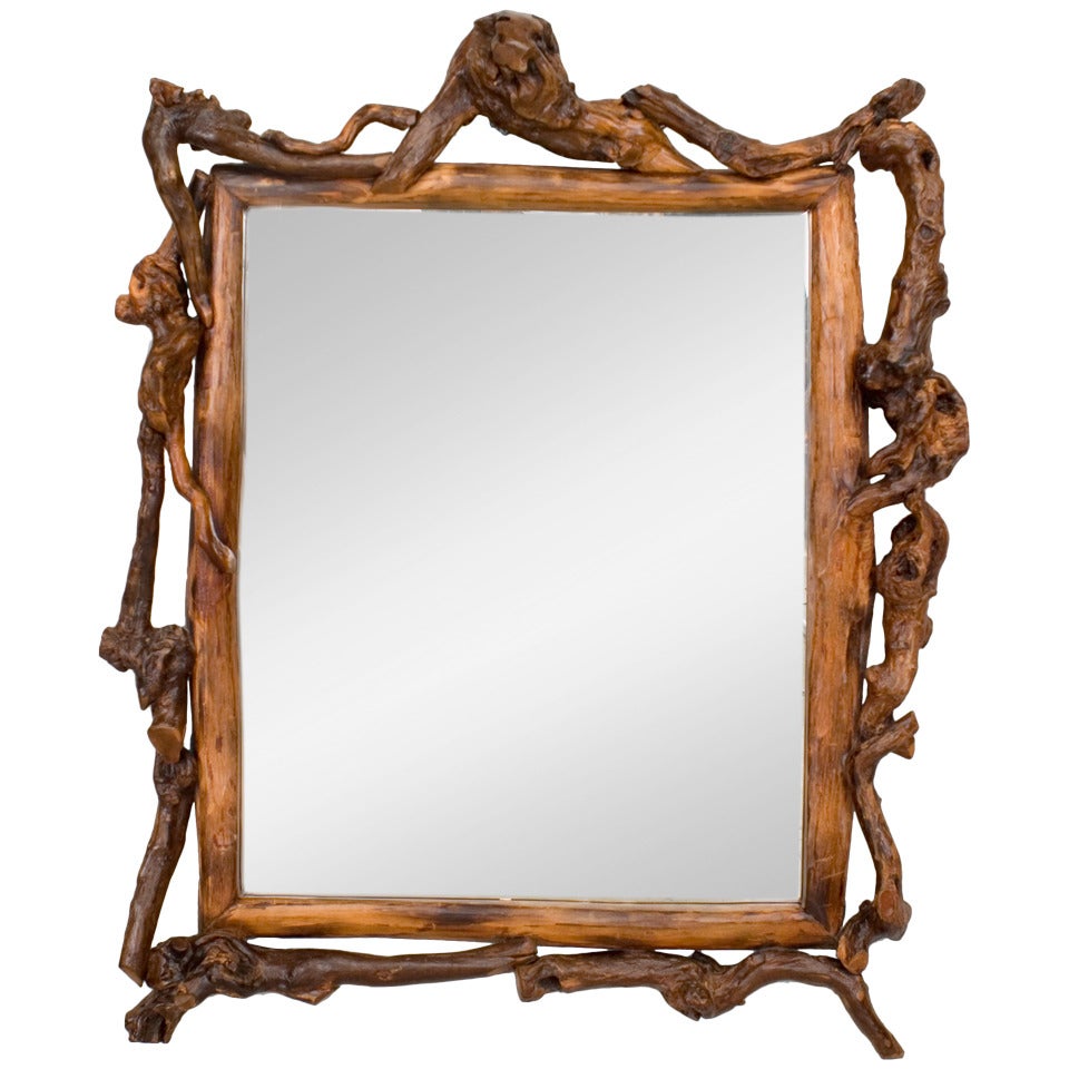 Rustic Continental Burl Root Mirror For Sale at 1stDibs
