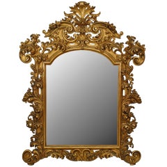 Italian Rococo Style Carved Giltwood Filigree Wall Mirror