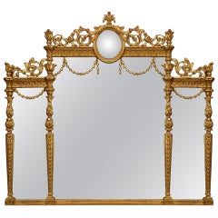 English Adam Style Gilt Triptych Wall Mirror
