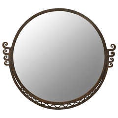 Round Art Deco Wall Mirror Attributed to Raymond Subes