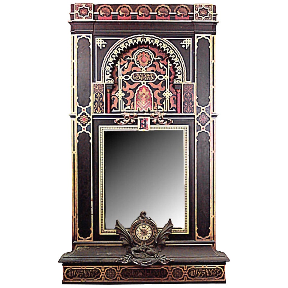 Moorish Style Carved Dragon Design Wall Mirror with Clock For Sale