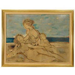 Oil on Canvas Beach Scene Titled "La Spiaggia" by Donati, 1961 8