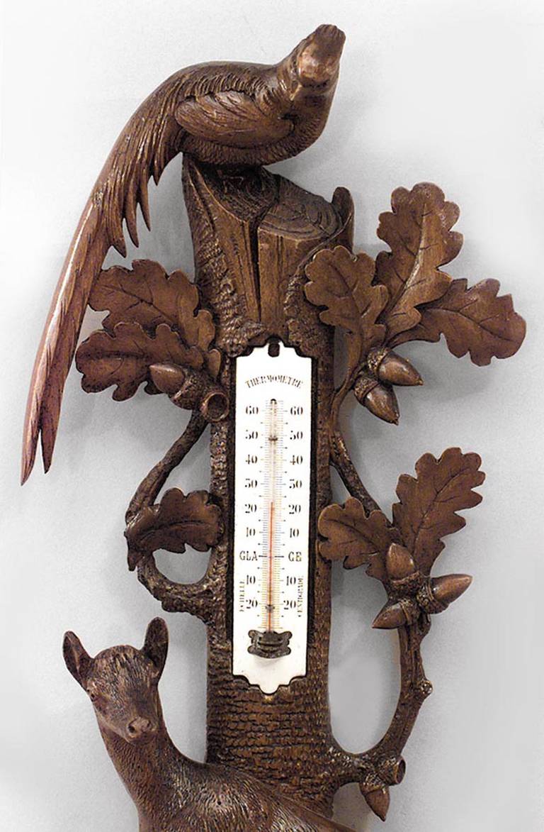 German Rustic Black Forest Walnut Barometer For Sale
