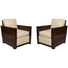 Pair of French Art Deco Palm Wood Club Chairs