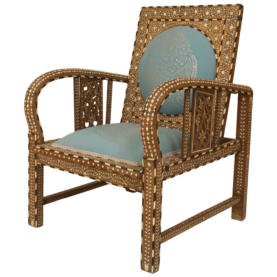 Anglo-Indian Teak Upholstered Armchair
