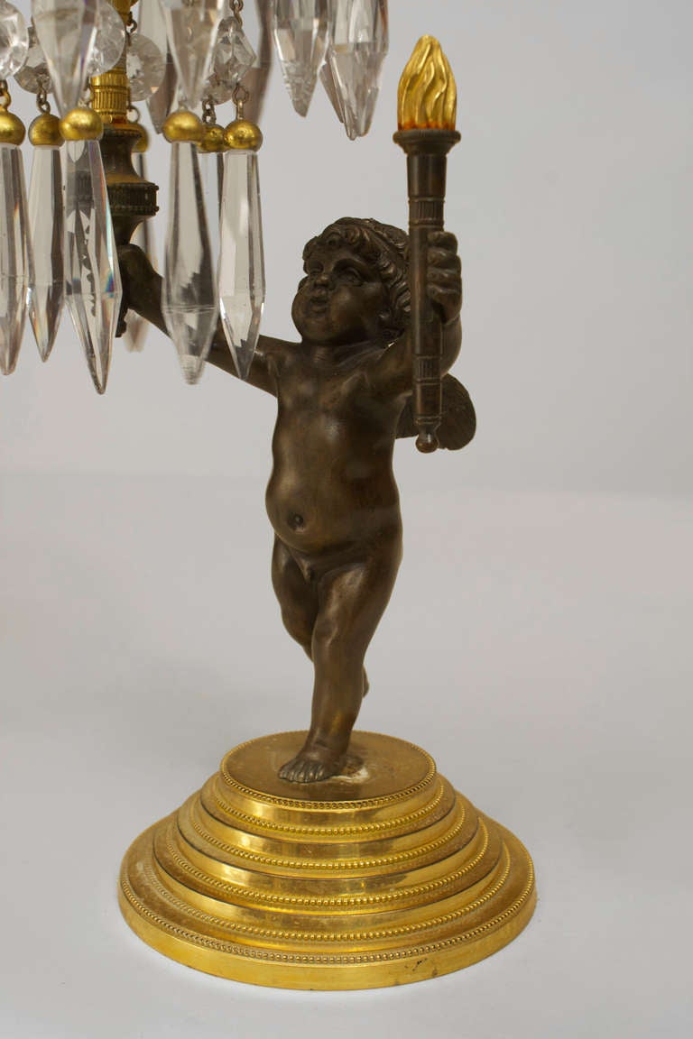 French Pair of 19th c. Charles X Cherub Candlesticks