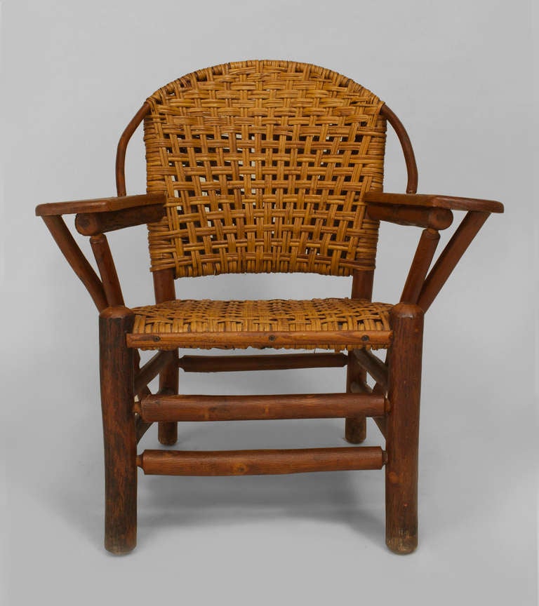 Old Hickory Woven Armchair with Paddle Armrests In Excellent Condition In New York, NY
