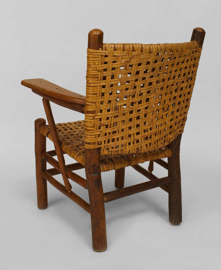 American Old Hickory Woven Armchair with Paddle Armrests